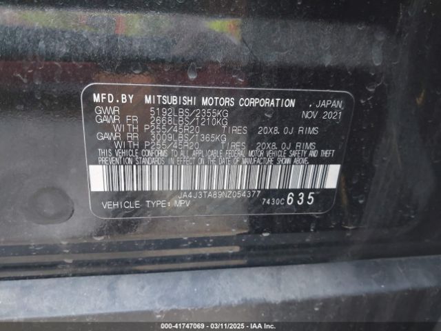 JA4J3TA89NZ054377 Mitsubishi Outlander Es 2.5 2wd