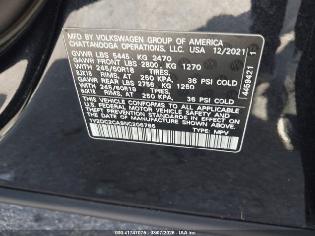 1V2DC2CA9NC206785 Volkswagen Atlas Cross Sport 2.0t Se