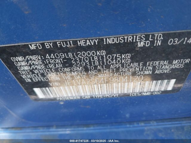 JF1VA2S64F9804120 Subaru Wrx Sti Limited