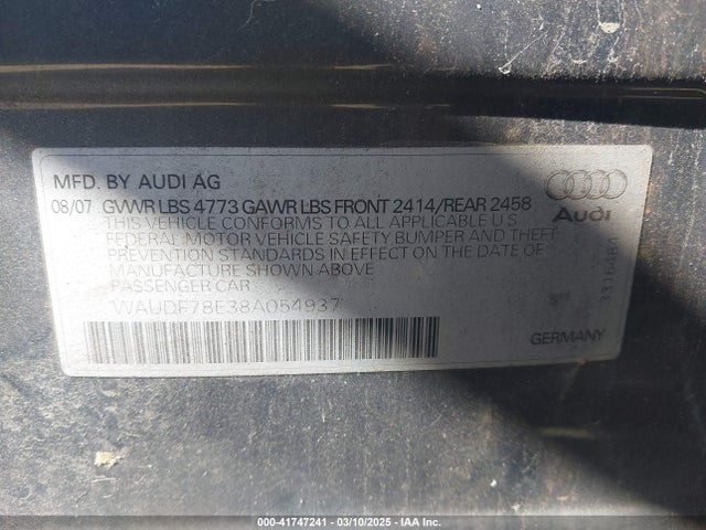 2008 AUDI A4 WAUDF78E38A054937 Photo 8