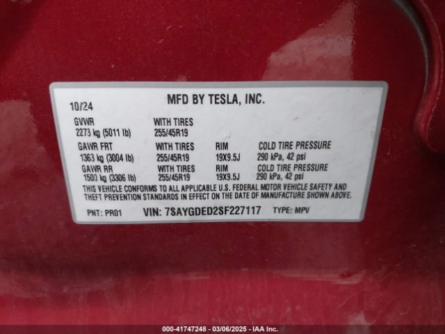 2025 TESLA MODEL Y 7SAYGDED2SF227117 Photo 8