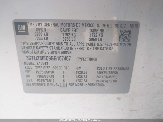 3GTU2MEC9GG167467 GMC Sierra 1500 Sle