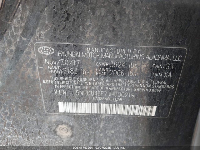 5NPD84LF7JH300219 Hyundai Elantra Value Edition