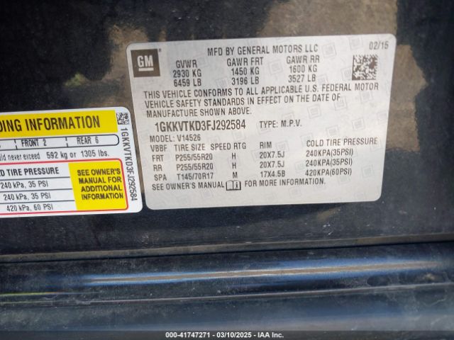 1GKKVTKD3FJ292584 GMC Acadia Denali