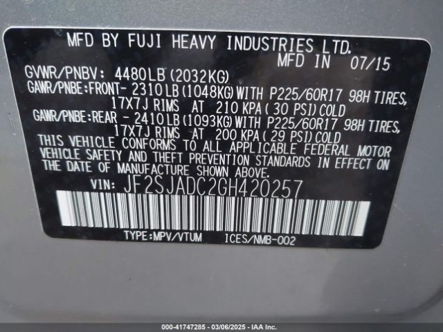JF2SJADC2GH420257 Subaru Forester 2.5i Premium