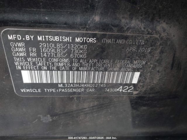 ML32A3HJ4KH012745 Mitsubishi MIRAGE ES