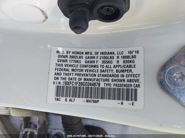 19XFC1F39GE044878 Honda l15b7