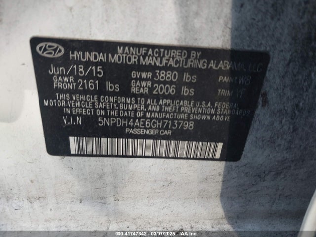 5NPDH4AE6GH713798 Hyundai ELANTRA SE