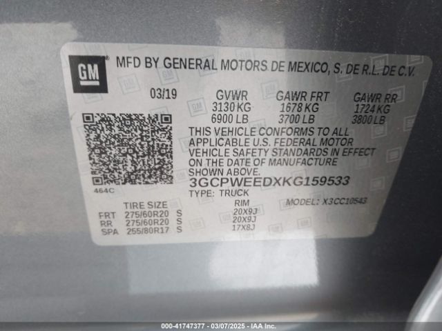 3GCPWEEDXKG159533 Chevrolet Silverado 1500 Ltz