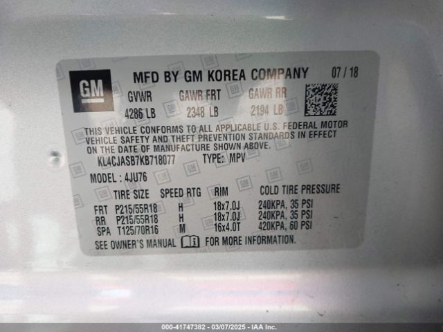 KL4CJASB7KB718077 Buick Encore Fwd Preferred