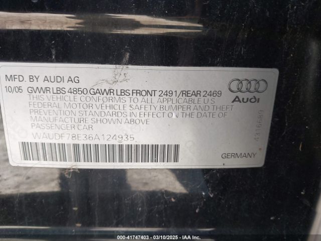 2006 AUDI A4 WAUDF78E36A124935 Photo 8