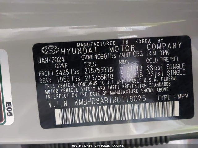 KM8HB3AB1RU118025 Hyundai Kona Sel