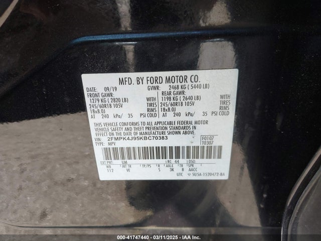 2FMPK4J95KBC70383 Ford EDGE SEL