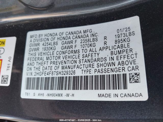 2HGFE4F87SH329326 Honda Civic  Hybrid Sport/sport Touring