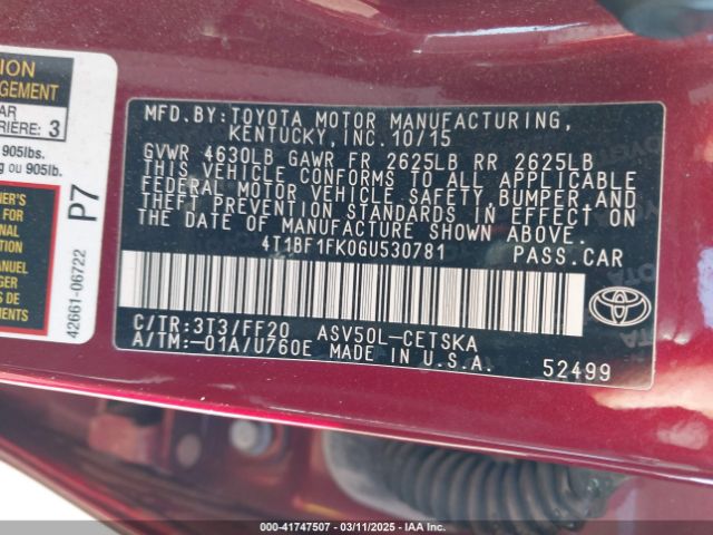4T1BF1FK0GU530781 Toyota CAMRY SE