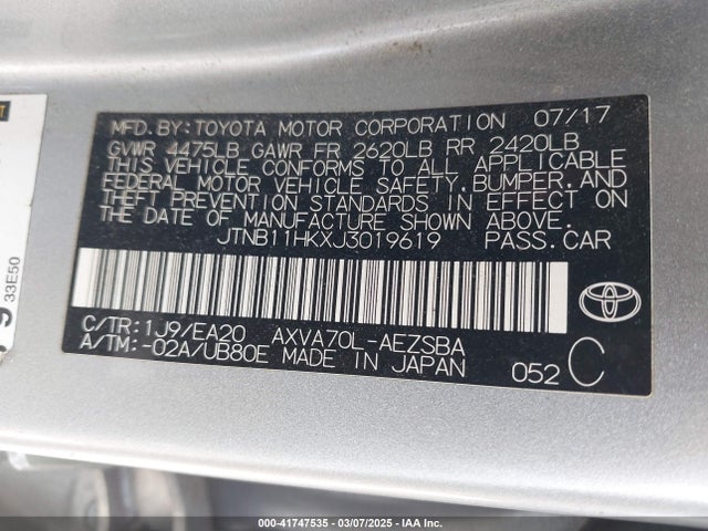 JTNB11HKXJ3019619 Toyota CAMRY SE