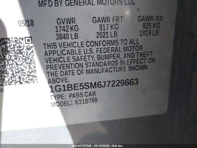 1G1BE5SM6J7229663 Chevrolet Cruze Lt Auto