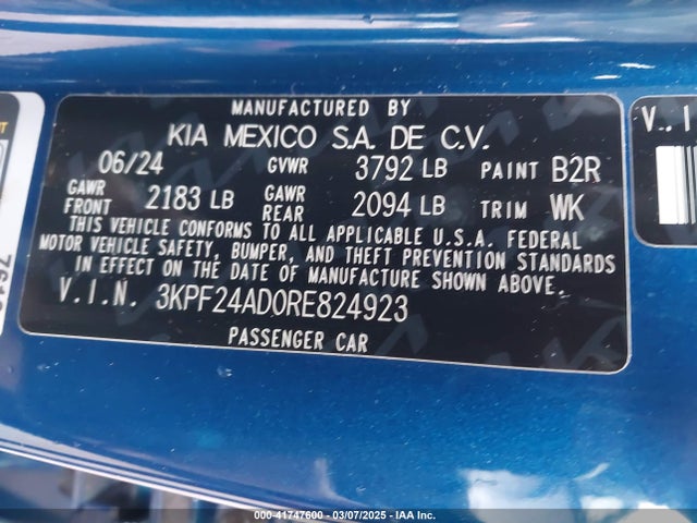 3KPF24AD0RE824923 KIA Forte Lxs