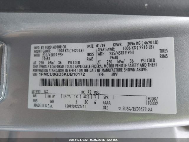 2019 FORD ESCAPE 1FMCU0GD5KUB10172 Photo 8