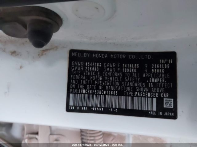 JHMCR6F53HC013665 Honda Accord Hybrid Ex-l