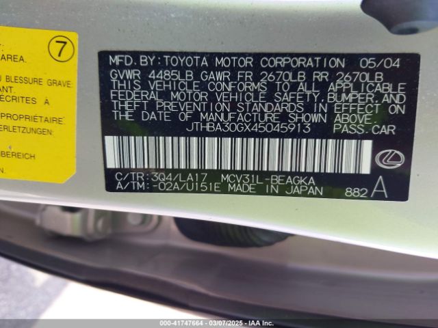 2004 LEXUS ES 330 JTHBA30GX45045913 Photo 8