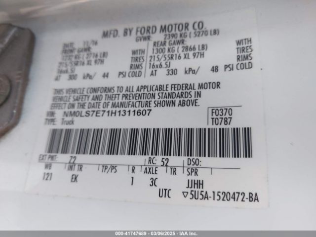 NM0LS7E71H1311607 Ford Transit Connect Xl