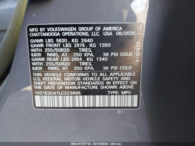 1V21E2CA1LC223865 Volkswagen Atlas Cross Sport 3.6l V6 Se W/technology/3.6l V6 Se W/technology R-line