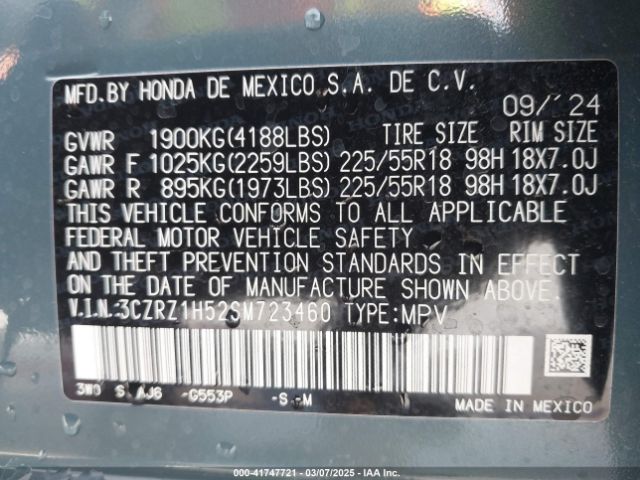 3CZRZ1H52SM723460 Honda Hr-v 2wd Sport