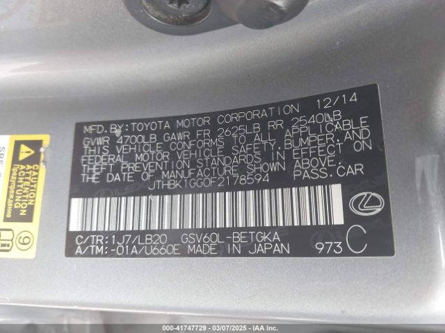 JTHBK1GG0F2178594 Lexus ES 350