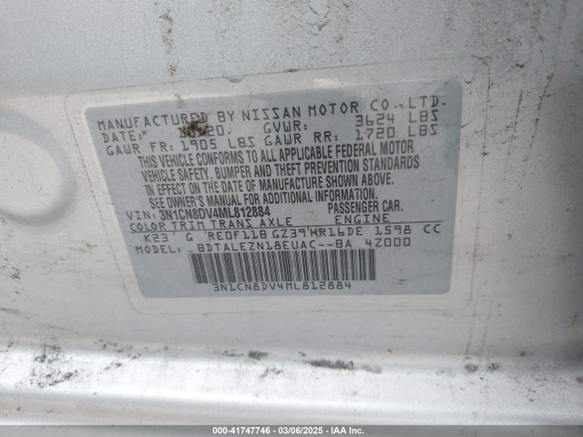 Nissan Versa S Xtronic Cvt 2021 3N1CN8DV4ML812884 Image 9