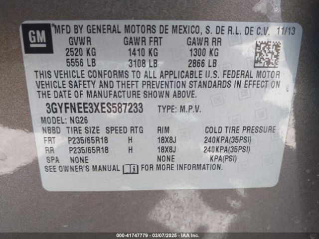 3GYFNEE3XES587233 Cadillac Srx Luxury Collection