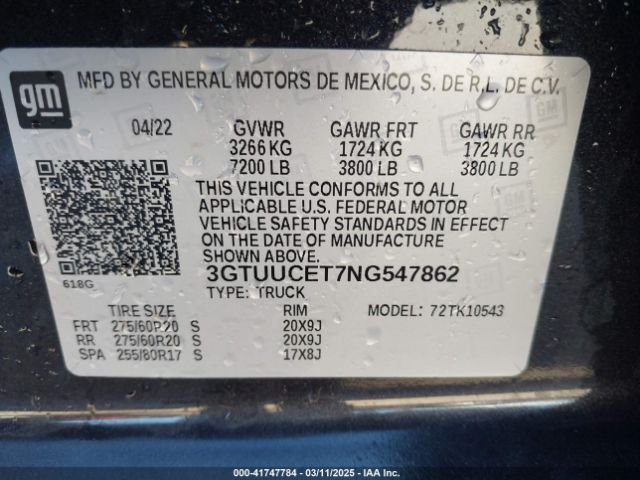 3GTUUCET7NG547862 GMC Sierra 1500 4wd  Short Box Elevation With 3sb