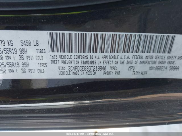 3C4PDCEG9GT219840 Dodge Journey R/t