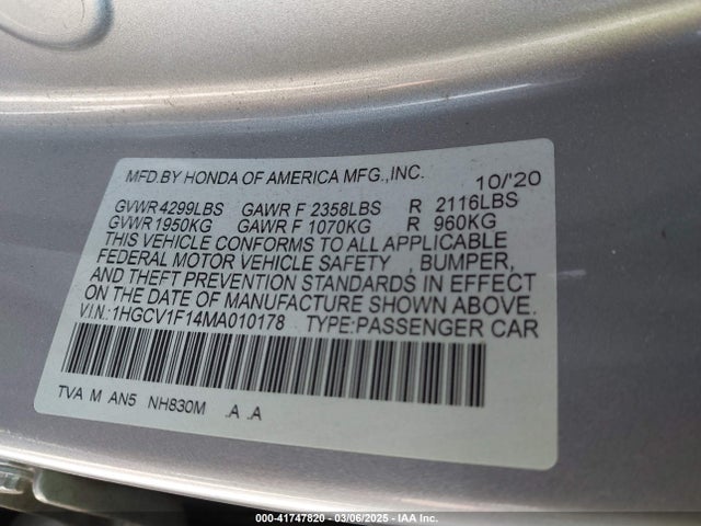 1HGCV1F14MA010178 Honda ACCORD LX
