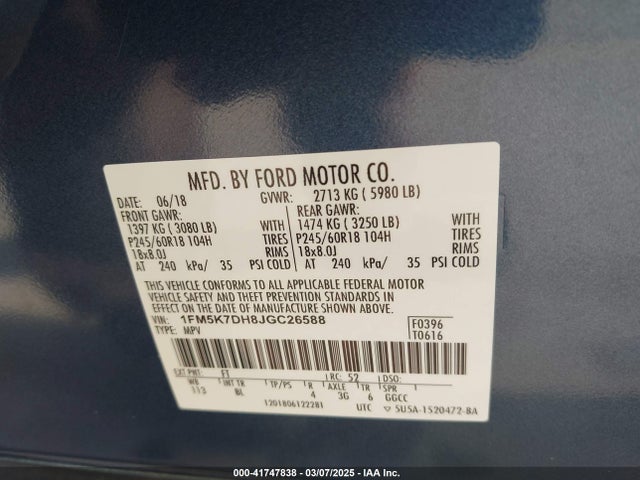 1FM5K7DH8JGC26588 Ford EXPLORER XLT