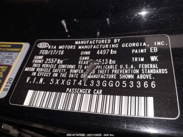 5XXGT4L33GG053366 KIA Optima Lx