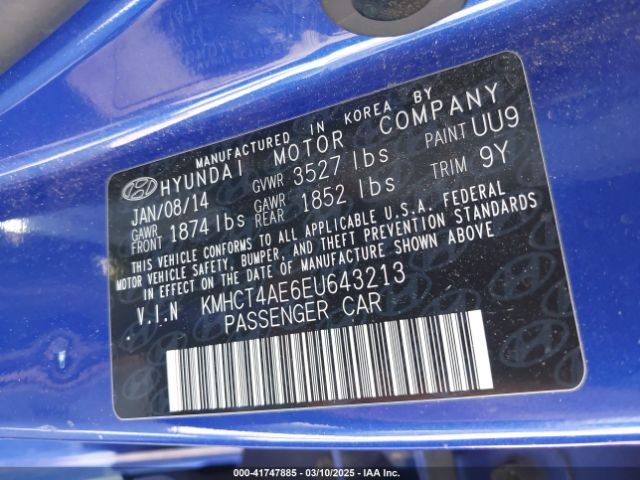 KMHCT4AE6EU643213 Hyundai ACCENT GLS