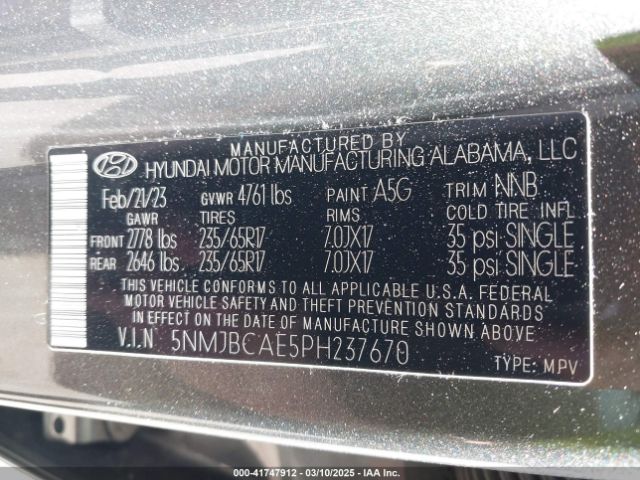5NMJBCAE5PH237670 Hyundai TUCSON SEL