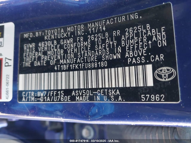 4T1BF1FK1FU888180 Toyota CAMRY SE