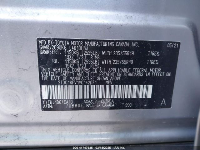 2T3C1RFV1MC142071 Toyota Rav4 Xle Premium