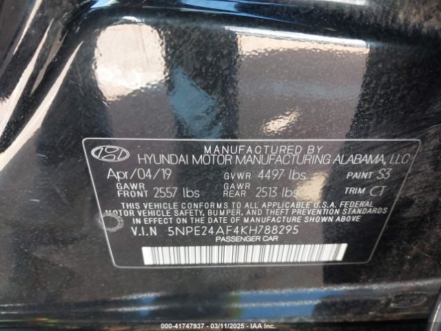 5NPE24AF4KH788295 Hyundai SONATA SE