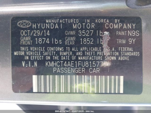 KMHCT4AE1FU815777 Hyundai ACCENT GLS
