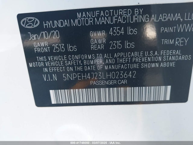 5NPEH4J23LH023642 Hyundai Sonata Limited