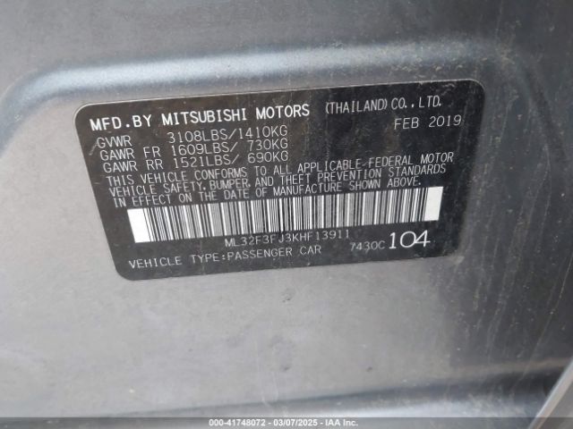 ML32F3FJ3KHF13911 Mitsubishi Mirage G4 Es