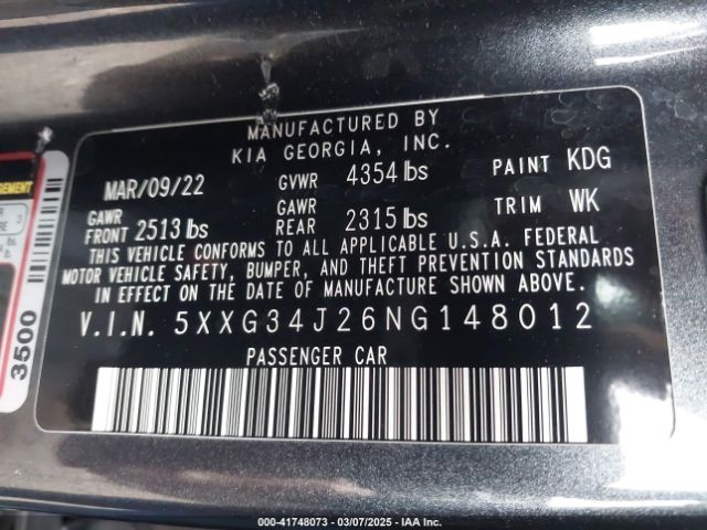 5XXG34J26NG148012 KIA K5 EX