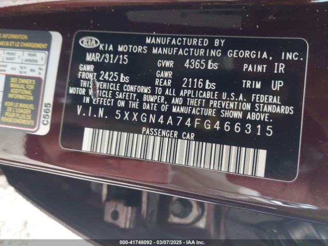 5XXGN4A74FG466315 KIA OPTIMA EX