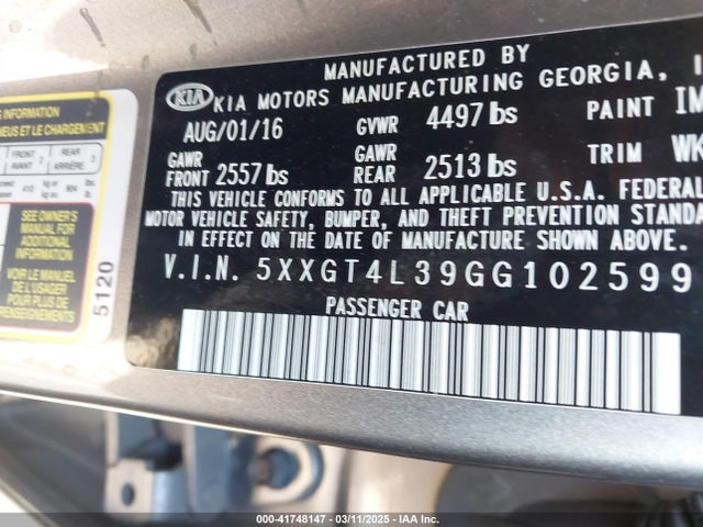5XXGT4L39GG102599 KIA Optima Lx