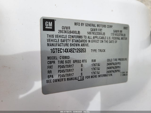 Продажа на аукционе авто 2008 Gmc Sierra 1500 Work Truck, vin: 1GTEC14X48Z129263, номер лота: 41748174