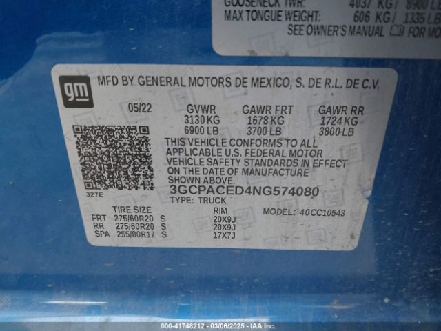 3GCPACED4NG574080 Chevrolet Silverado 1500 2wd  Short Bed Lt