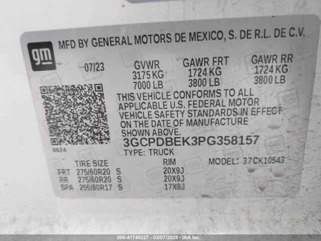 3GCPDBEK3PG358157 Chevrolet Silverado 1500 4wd  Short Bed Custom